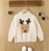 Boys Apricot Sweater With Self-Design Reindeer Pattern