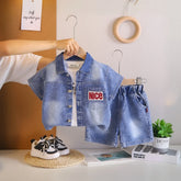 Boys Blue Denim Shirt & Shorts With Sleeveless T-Shirt Sets