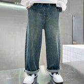 Boys Blue Graphic Baggy Fit Denim Jeans