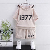 Boys Apricot Numeric Print Short Sleeve T-Shirt With Shorts Sets