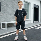 Boys Black Abstract Print T-Shirt With Shorts Co-ord Sets