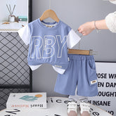 Boys Blue Colorblocked Typographic Printed T-Shirt With Shorts Set