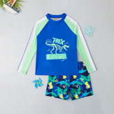Boys Blue Graphics Long Sleeves T-Shirt & Shorts Swimsuit Sets