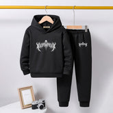 Boys Black Spooky Printed Hooded Sweatshirt with Joggers Set