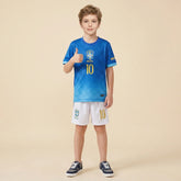 Boys Blue Alphanumeric Print Short Sleeve T-Shirt With Shorts Sets