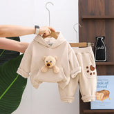 Boys Beige Animal Applique Regular Sweatshirt With Trouser Sets