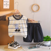 Boys Beige Animal Striped Sleeveless T-Shirt With Elasticated Shorts Sets