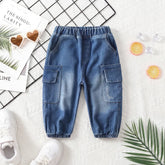 Boys Blue Denim Cargo Jogger Pants