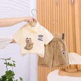 Boys Apricot Cat Applique Short Sleeves Shirt With Shorts Set