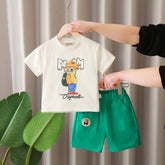 Boys Beige Teddy With Bag Pack Printed T-Shirt With Shorts set