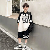 Boys Black Alphanumeric Printed Oversized T-Shirt With Shorts Co-ord Sets