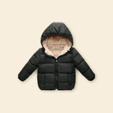 Boys Black Hooded Puffer Jacket With Sherpa Fleece Lining