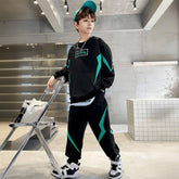 Boys Black Typographic Printed Winter Sweatshirt With Jogger Set