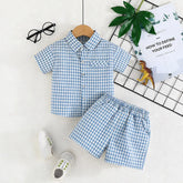 Boys Blue Checked Short Sleeves Shirt & Shorts Co-ord Sets