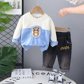 Boys Blue Graphics Printed Sweatshirt With Denim Pants Set