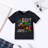 Boys Black Graphic Short Sleeves Round Neck T-Shirt
