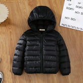Boys Black Hooded Zip-up Puffer Jacket