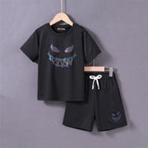 Boys Black Halloween Printed Short Sleeves T-Shirt With Shorts Set