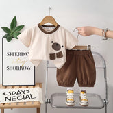 Boys Apricot Bear Motif T-Shirt With Elasticated Shorts Sets