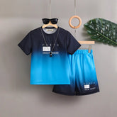 Boys Blue Ombre Printed Short Sleeves T-Shirt With Shorts Co-ord Sets