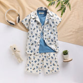 Boys Blue Cactus Printed Shirt With T-Shirt And Shorts Sets
