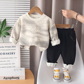 Boys Beige Typographic Printed Sweatshirt With Jogger Sets