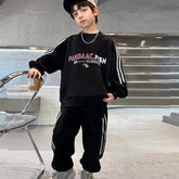 Boys Black Typographic Printed Sweatshirt With Joggers Winter Co-ord Sets
