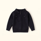 Boys Black Long Sleeve Polo Sweater