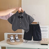Boys Black Checked Short Sleeve Shirt with Shorts Sets