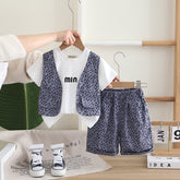 Boys Attached Waistcoat T-Shirt With Purple Animal Printed Shorts Set