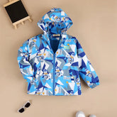 Boys Blue Astronaut Printed Hooded Zipper Jacket