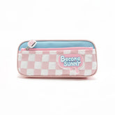 Aesthetic Become Sunny Pencil Pouch -Cute Checked School Stationery Organizer