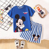 Boys Blue Mickey Mouse Print Short Sleeve T-Shirt With Shorts Sets