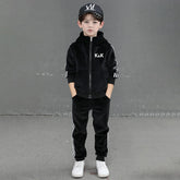 Boys Black Three Side Stripes Hooded Zip-up Jacket With Jogger Sets