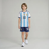Boys Blue Alphanumeric Print Short Sleeve T-Shirt With Shorts Sets
