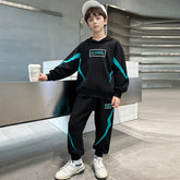 Boys Black Typographic Printed Hooded Sweatshirt With Jogger Sets