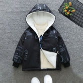 Boys Black Hooded Full Sleeves Fleece Lined Jacket
