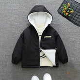 Boys Black Hooded Long Sleeves Fleece Lined Jacket
