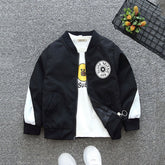Boys Black Star Applique Front Open Color-blocked Trendy Jacket