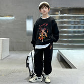 Boys Black Graphics Printed Oversized Sweatshirt With Jogger Co-ord Sets