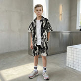 Boys Black Abstract Print Short Sleeves Shirt With Shorts Co-ord Sets