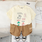Boys Apricot Graphic Bear Printed T-Shirt With Cargo Shorts Set