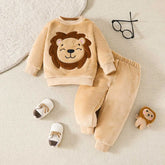 Boys Beige Lion Embroidered Sweatshirt With Jogger Co-ord Set