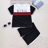 Boys Black Typography print Round Neck T-Shirt With Shorts Sets