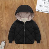 Boys Black Hooded Zip-up Puffer Jacket With Long Sleeves
