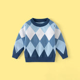 Boys Blue Diamond Jacquard Long Sleeve Sweater