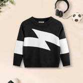 Boys Black Sweater With Self-Design Lightning Patterns