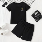 Boys Black Graphic Short Sleeve T-Shirt With Shorts Sets