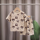 Boys Beige Short Sleeve Bear Print T-Shirt With Shorts Sets