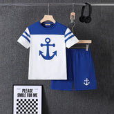 Boys Blue Anchor Printed T-Shirt With Shorts Sets